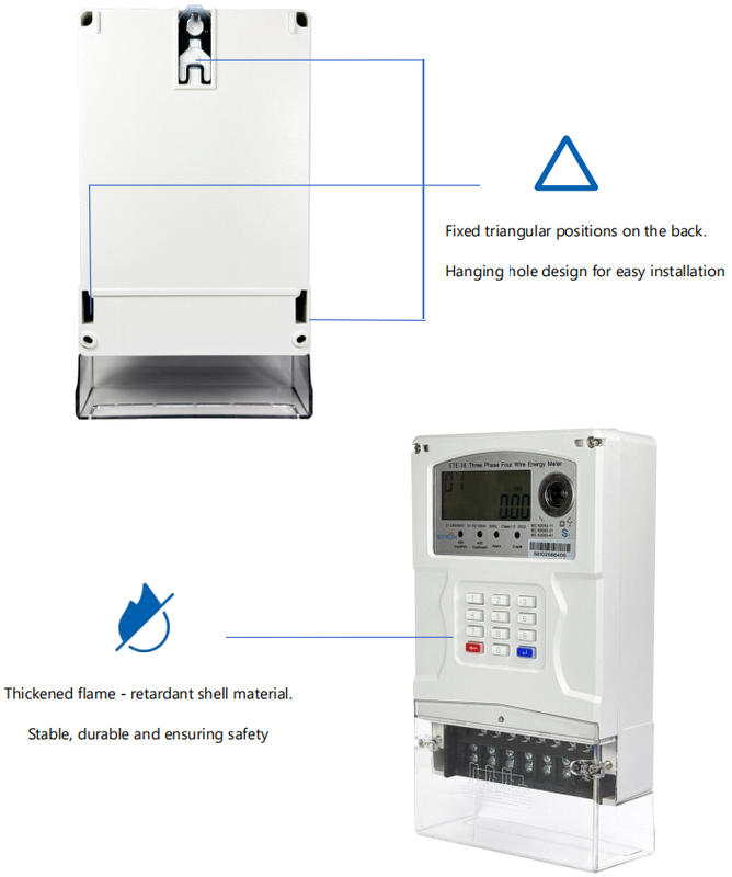 Smart Prepaid Electricity Meter featuring three phase four wire measurement with RF communication for power monitoring and management
